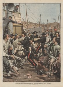 在那不勒斯港口的英国轮船上的中国水手起义 作者 Achille Beltrame