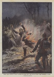 德国士兵携带着火，像火炬一样燃烧并逃脱的燃烧材料？ 作者 Achille Beltrame