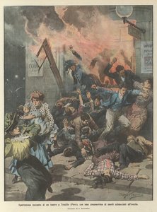 特鲁希略（秘鲁）一个剧院的幽灵火灾，在出口处约有五十人死亡 作者 Achille Beltrame