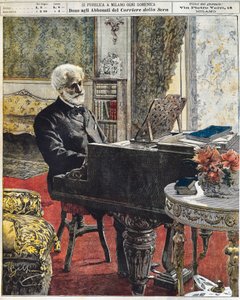 意大利作曲家朱塞佩-威尔第在他的书房里，由Achille Beltrame（1871-1945）绘制，La Domenica del Corriere，10月8日 作者 阿基里·贝尔特拉姆（Achille Beltrame）