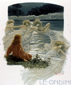 日耳曼神话中的ondines，年轻的水仙女的形象。A. Beltrame的插图。 作者 阿基里·贝尔特拉姆（Achille Beltrame）