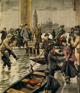 威尼斯圣马可广场的高水现象，作者 Achille Beltrame（1871-1945），来自 La Domenica del Corriere 作者 阿基里·贝尔特拉姆（Achille Beltrame）