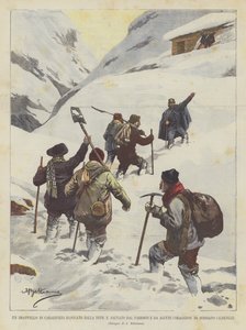 一艘被雪淹没的Carabinieri鸭子被教区牧师和一些勇敢者保存在Boissano（Albenga） 作者 Achille Beltrame