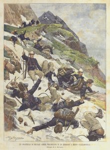 阿尔卑斯山的士兵在布雷诺（Valcamonica）的山沟里冲了一下 作者 阿基里·贝尔特拉姆（Achille Beltrame）
