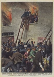 在Moriago di Treviso电影院火灾期间的英雄事件 作者 Achille Beltrame