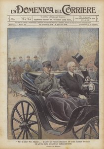 住Roi！生活意大利人！ Victor Emmanuel III在法国首都的到来了吗？ 作者 Achille Beltrame