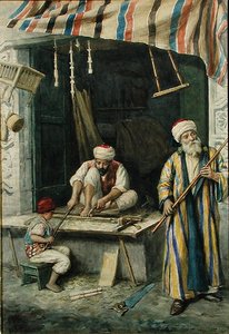 阿拉伯木匠，约1875年（纸上水彩）。 作者 阿基里·巴斯奇（Achille Buzzi）