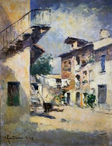质朴庭院的内部，作者：Achille Cattaneo（1872-1931）。 意大利，20世纪。 作者 阿基里·卡塔尼奥（Achille Cattaneo）