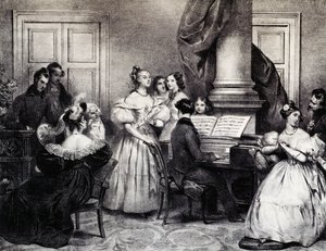 家庭钢琴音乐会，作者：Achille Deveria（1800-1857），雕刻，法国