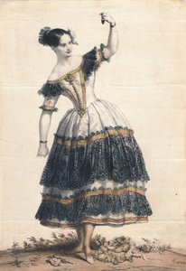 范妮·埃尔斯勒（Fanny Elssler）饰演弗洛林达（Florinda）在舞蹈《卡楚查》芭蕾舞剧中，la脚的魔鬼，1836年 作者 阿基尔·德维里亚