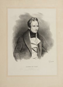 作者阿尔弗雷德-德-维尼1797-1863的肖像，1831年。 作者 阿基尔·德维里亚