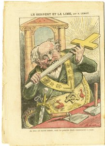 Achille Lemot (1846-1909)在Le Pelerin的插图，23/05/09 - 蛇和石灰 - 反执政自由主义，宗教信仰，基督教十字架，寓言故事La Fontaine和其他人，天主教天主教 - Laicisation Laicite Laiques - 蛇 - 动物化 作者 阿基里·莱莫特（Achille Lemot）
