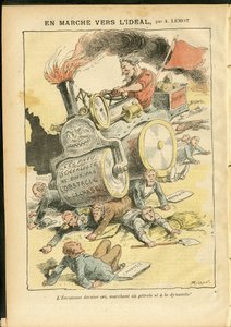 Achille Lemot（1846-1909）在Le Pelerin, 27/05/06中的插图 - 向理想进军 - 社会, 汽车, 死尸, 革命, 红旗, 经济, 社会主义, 气动, 穿刺 作者 阿基里·莱莫特（Achille Lemot）