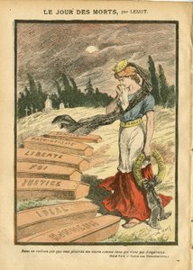 Achille Lemot（1846-1909）在Le Pelerin的插图，07年11月3日 - 亡灵节 - 司法程序，宗教信仰，自由，法国，三色旗，爱国主义，哀悼 Obseque葬礼，荣誉，棺材 - Marianne - 死亡，宗教隐语 作者 阿基里·莱莫特（Achille Lemot）
