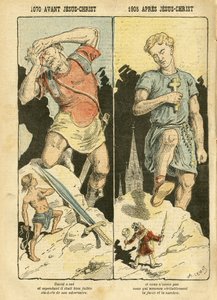 Achille Lemot (1846-1909)在Le Pelerin的插图，05/11/05 - 公元前1070年的耶稣基督 1905年的耶稣基督之后 - 反基督教自由主义，宗教信仰，左翼集团，天主教天主教 - Laicisation Laicite Laiques - 大卫，歌利亚 - 故事/神话 作者 阿基里·莱莫特（Achille Lemot）