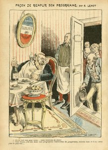 2005年7月23日《Le Pelerin》中Achille Lemot（1846-1909）的插图--如何实现他的计划--社会、Misere、美食厨师、社会主义--Jaures Jean、Depute、Homemans--食物隐喻、反对派/联合体 作者 阿基里·莱莫特（Achille Lemot）