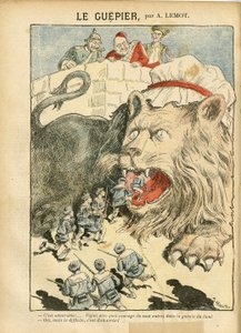Achille Lemot (1846-1909)在Le Pelerin的插图，25/08/07 - Le Guepier - 战争，德国普鲁士，英国大不列颠，西班牙，海上海洋海滨 - 狮子/老虎 作者 阿基里·莱莫特（Achille Lemot）