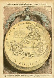 2005年2月26日，《Le Pelerin》杂志刊登了Achille Lemot（1846-1909）的插图--Medaille纪念版--反执政自由主义，Faffaire des fiche，Bloc des gauche--Combes Emile（1835-1921），Marianne--砂锅。 作者 阿基里·莱莫特（Achille Lemot）