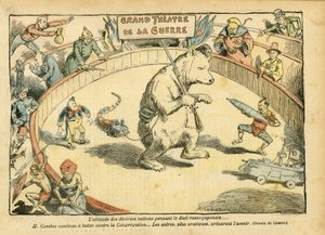 Achille Lemot (1846-1909)在Le Pelerin的插图，28/02/04 - 各国的态度...- 俄罗斯，日俄战争 - Combes Emile, 熊，公平的熊 - 动物化，狂欢/游戏/马戏团 作者 阿基里·莱莫特（Achille Lemot）