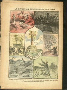 在Le Pelerin的Achille Lemot（1846-1909）的插图，28/02/09 - 彩色的情况 - 宗教信仰, 海上海洋海滨, 无神论, 事故灾难, 自然灾害, 基督教十字架, 天主教会 - 金牛座 作者 阿基里·莱莫特（Achille Lemot）