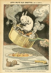 2005年1月29日《Le Pelerin》中Achille Lemot（1846-1909）的插图--兔子与胡萝卜 - Affaire des fiche, Gastronomie cuisine - Combes Emile（1835-1921）, Rabbit - Saucepan - Food metaphor, Animalisation 作者 阿基里·莱莫特（Achille Lemot）