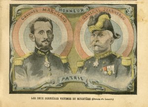 2004年5月29日《Le Pelerin》中的Achille Lemot（1846-1909）的插图 - 部长的最后两个受害者 - 军队，战争部长，爱国主义 - Laicisation Laicite Lois laiques - Marchand Jean-Baptiste（1863-1924）, General Generaux, Jeannerod Gaspa 作者 阿基里·莱莫特（Achille Lemot）
