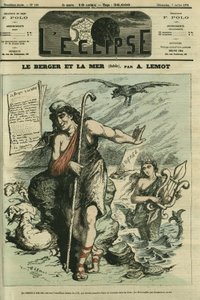 牧羊人与海》绘制了一则寓言，以取代吉尔的漫画《青蛙问王》，该漫画被审查制度禁止。A. Lemot的 "L