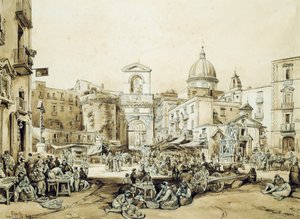 那不勒斯的卡普阿纳门 (Porta Capuana)，阿奇尔·维亚内利 (Achille Vianelli)（1803-1894）创作，棕褐色，43x60.5 厘米