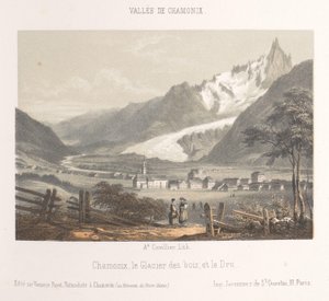 Zicht op de Aiguille de Bionnassay met gletsjer
比翁纳赛山口和冰川（物体上的标题）
勃朗峰霞慕尼（系列标题）
布朗山博物馆（文物上的系列名称） 作者 弗朗索瓦·路易斯·卡蒂尔