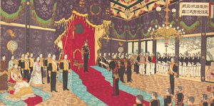 1889年3月2日，明治22年，在......的国家会议厅观看国家宪法的颁布。