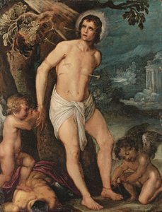 圣塞巴斯蒂安有天使陪伴（铜版油画） 作者 亚当 (圈子) Elsheimer