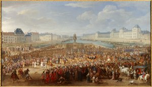 国王路易十四 (1638-1715) 乘坐马车穿过新桥 亚当·范德梅伦 (Adam Van der Meulen) 的绘画 (1632-1690)