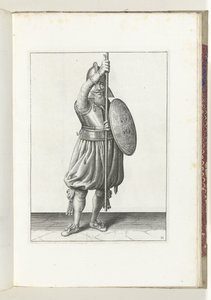 盾与矛的练习：士兵分三次将矛归位，第二乐章（第 11 号），1618 年
De Nassausche Wapen-Handelinge, van Schilt, Spies, Rappier ende Targe : beyde figuerlick afgebebeelt, ende gestelt na de 作者 亚当·范·布雷恩