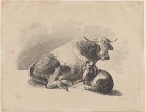 躺着的牛和山羊，1800-01。 作者 亚当·冯·巴奇
