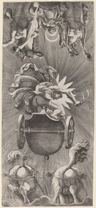 太阳落山与阿波罗和戴安娜的战车 作者 朱利奥·罗马诺 (Giulio Romano) 之后的 Adamo Scultori