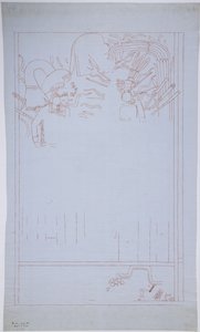 墨西哥奇琴伊察美洲虎上圣殿东墙壁画的复制品   （红色墨水和石墨） 作者 阿黛拉·布雷顿（Adela Breton）