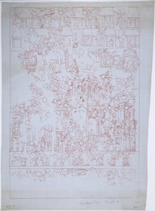 墨西哥奇琴伊察美洲虎上庙南墙图（红墨）。 作者 阿黛拉·布雷顿（Adela Breton）