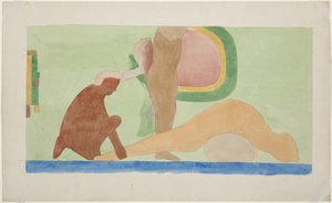 壁画的一部分（人祭） 上圣殿球场“网球场” 美洲虎上圣殿，内门上方 内室（水彩） 作者 阿黛拉·布雷顿（Adela Breton）