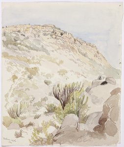 瓦哈卡州米特拉山顶堡垒城墙的遗迹（水彩）