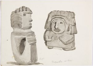 墨西哥帕潘特拉的石头人（水彩画 作者 阿黛拉·布雷顿（Adela Breton）