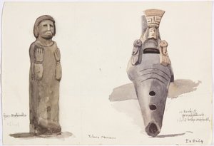 Stone figures from Malinalco, Toluca, Mexico (watercolor)