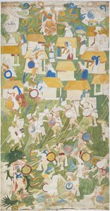 Tracing of a mural painting from the southern panel of the west wall, Upper Temple of the Jaguars, Chichen Itza, Mexico (watercolor & graphite) 作者 阿黛拉·布雷顿（Adela Breton）