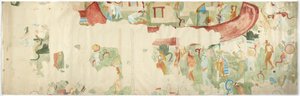 Tracing of a wall painting from the north west wall, inner chamber, Upper temple of the Jaguars, Chichen Itza, Mexico   (watercolor & bodycolour) 作者 阿黛拉·布雷顿（Adela Breton）