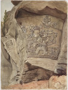 Piedra de Malinche，图拉，伊达尔戈，墨西哥的石头浮雕（水彩）