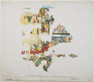 墨西哥尤卡坦州奇琴伊察的Casa de Monjas大房间内的壁画（水彩）。 作者 阿黛拉·布雷顿（Adela Breton）