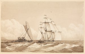 费吉群岛莫阿卢附近的双人独木舟，1849 年 9 月 26 日 [斐济] 作者 海军上将爱德华·根尼斯·范肖爵士