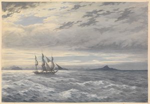 1852年5月28日，合恩角外的 "达芙妮 "号军舰（水彩画） 作者 海军上将爱德华·根尼斯·范肖爵士