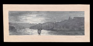 泰恩河口，南北希尔兹，月光下，约 1840 年（水彩，划线，纸张） 作者 海军上将爱德华·根尼斯·范肖爵士