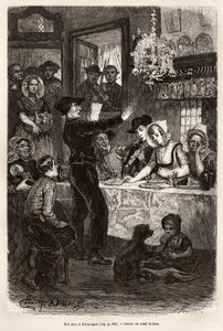 A wedding in Kruiningen, after the celebration of the wedding by the mayor, the feast brings together the cortege and the young wives in a cabaret, where the local poet received a compliment to the young spouses with the sound of the violin and a flute, en