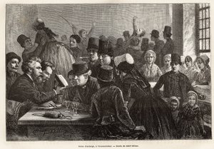 Vrouwe Polder的旅馆场景，根据阿道夫-迪伦斯的画作雕刻的，说明了1873年的Zelande（Neerlande）之旅，由Charles de Coster创作，发表在1874年的《世界之旅》中，由Edouard Charton编辑，Hache版